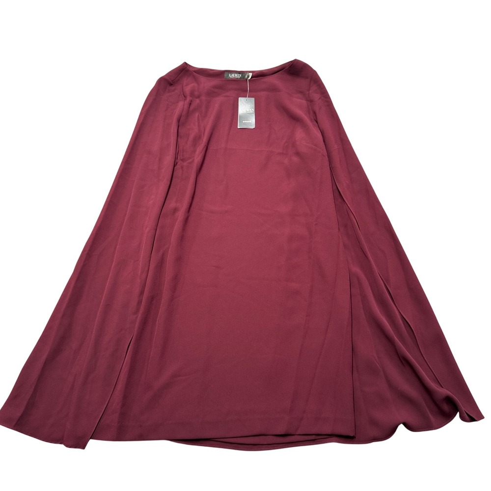 NEW Lauren Ralph Lauren Cape Women's 14 Red Georgette Cocktail Dress Elegant